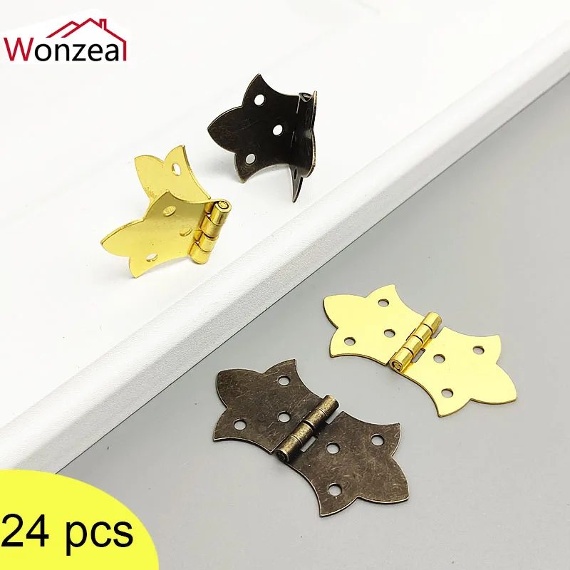 

24pcs 58*31mm Antique Bronze/Gold Flower Hinges Furniture Hardware 6 Holes Iron Cabinet Drawer Door Butterfly Hinge With Screws