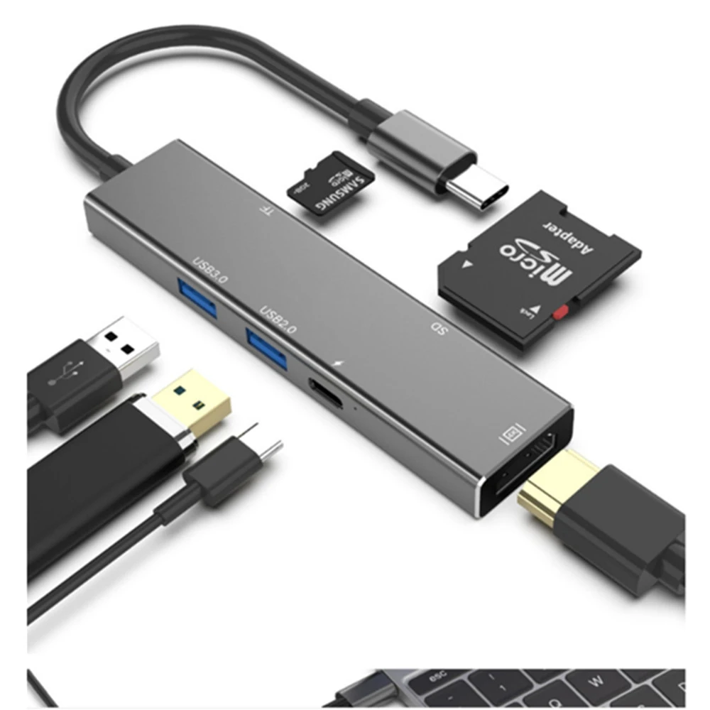 

Умная док-станция USB 3.0 6-в-1 Type-c USB-C для чтения карт SD-карт HDMI TF HUB док-станция 4K PD док-концентратор для быстрой зарядки