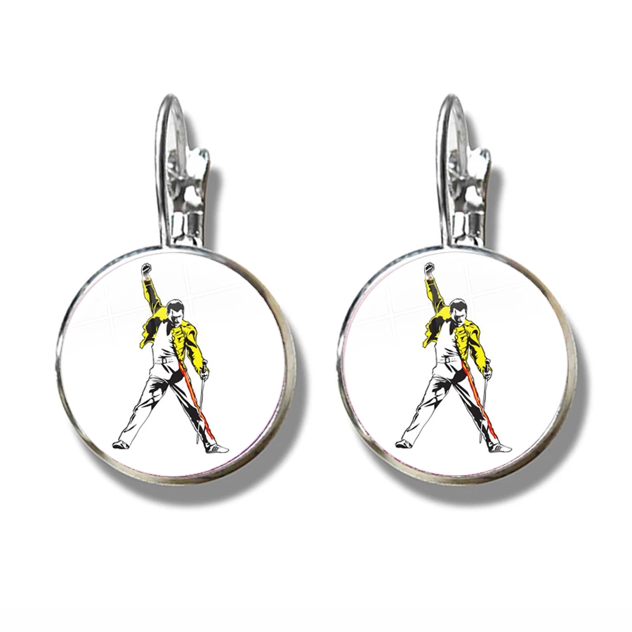 Glass Cabochon Freddie Mercury French Hook Earrings Cute Jewelry For Women Girls Silver Plated Earring For Gift