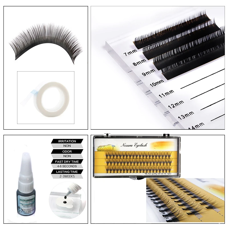 False Eyelash Extension Training Kit Practice Model Head Eye Pads Tweezers Glue Ring Brush Grafting Eyelash Tools Kit