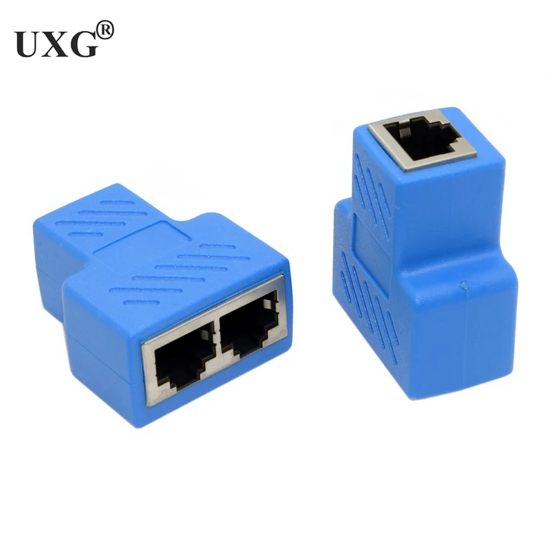 Cat6e STP UTP Cat6 RJ45 8P8C Plug To Dual RJ45 Splitter Network Ethernet Switcher Adapter Blue Color 1pcs