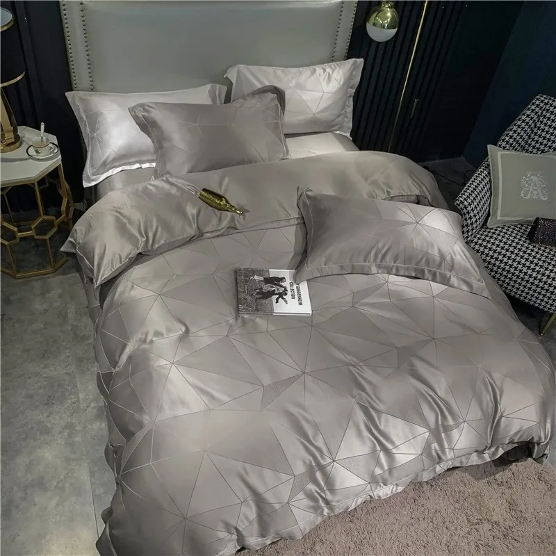 White Gray (Duvet Cover+Bed Sheet+Pillow Shams) Duvet Cover Top Satin like Silk Duvet Cover Bottom and Bed sheet is 100%Cotton