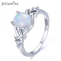 Jellystory Oval Opal Rings For Women Real 925 Sterling Silver White Fashion Simple Geometric Wedding Anniversary Fine Jewelry