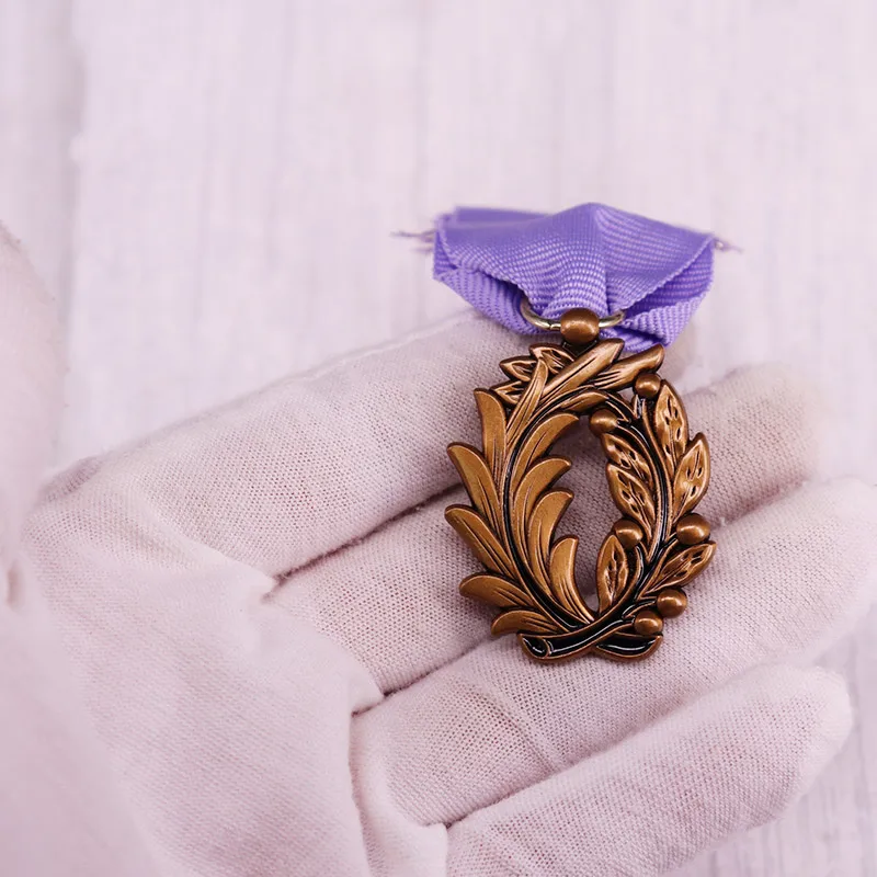 France Palm Leaf Purple Knight Medal Highest Honor Medal For Cultural Education Brooch Pin view 4