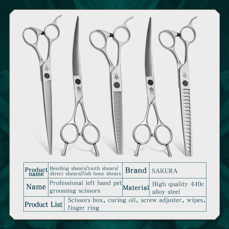 Pets Professional Left-hand ScissorsStraight CutCurved Teeth ScissorsLeft-handed Special Dog Hair Trimming Grooming Scissors