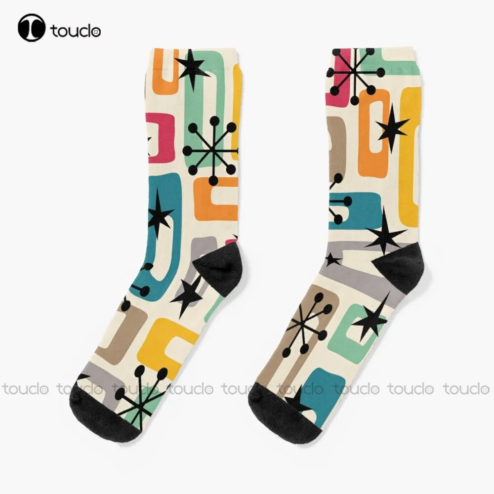 Colorful Retro Mid Century Modern Solar Squares 642 Socks Funny Socks Unisex Adult Teen Youth Socks Christmas Gift Custom Sock