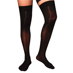 1Pair Mens Thigh High Stockings Glossy See Through Socks Sexy Oil Shiny Anti-skid Soft Sheer Compression Elastic Silk Long Socks