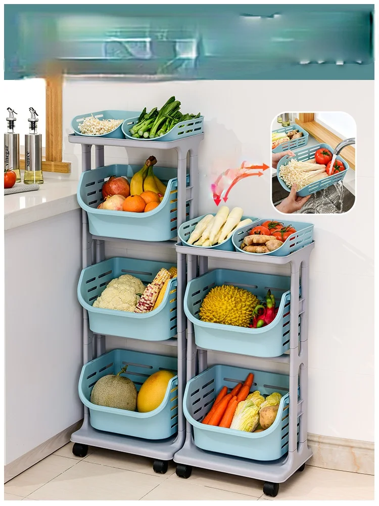 TT Kitchen Vegetable Rack Floor Multi-Layer Multi-Functional Vegetable Washing Basket Fruit Storage Basket Supplies Household