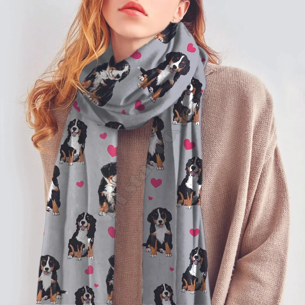 Cute Bernese Mountain Scarf 3D Printed Imitation Cashmere Scarf Autumn And Winter Thickening Warm Funny Dog Shawl Scarf