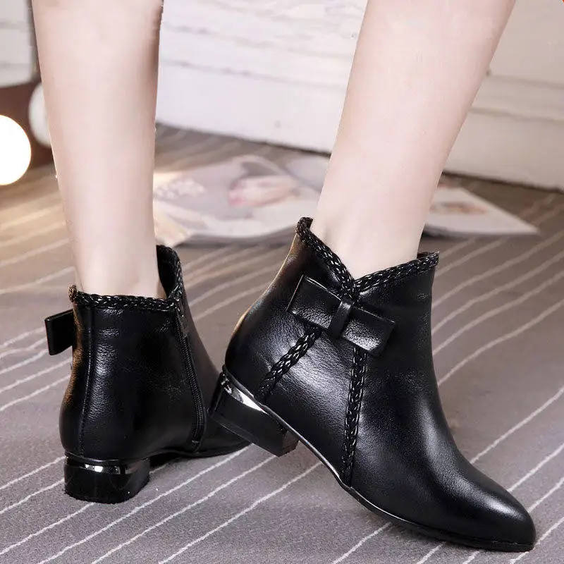 Fashion Short Boots Women Buckle Decoration Shoes Thick Heel Pointed Winter Warm Ankle Boot Casual Elegant Suede Boot Size 42