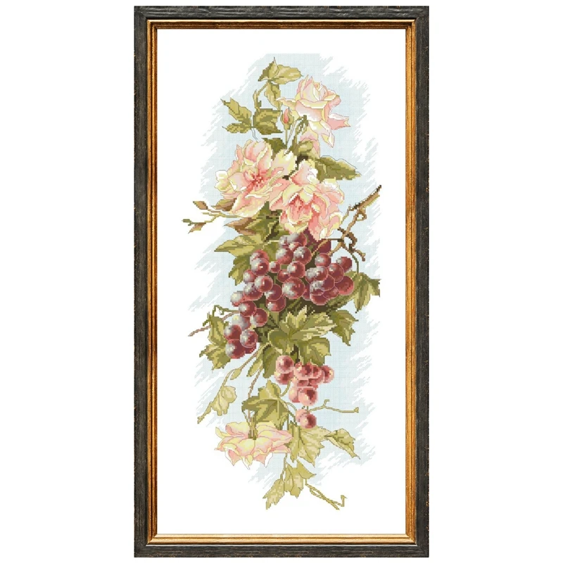 Grape and rose cross embroidery kit flower pattern design 18ct 14ct 11ct unprint canvas Cross-stitch DIY needlework