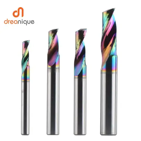 Dreanique 1pc 3.175 4 6 8mm CNC Single Flute Solid Carbide Alloy End Mill, DLC Coating Milling Cutter bit for Alu DSA1F