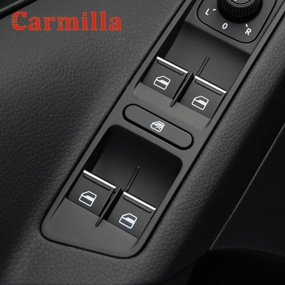 Carmilla for Skoda Karoq 2018-2021 Door Window Lift Button Switch Sequin Interior Mouldings ABS Chrome Trim Cover Accessories