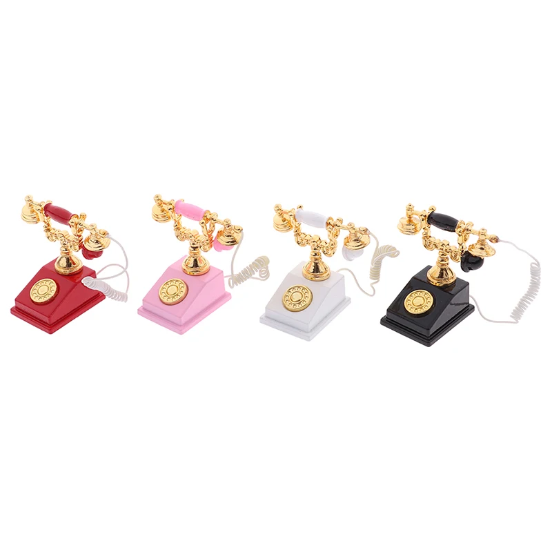 1:12 in miniatura Modello di Telefono Della Lega Dell'annata Retro Telefono Rotante Dollhouse Decorazione Accessori