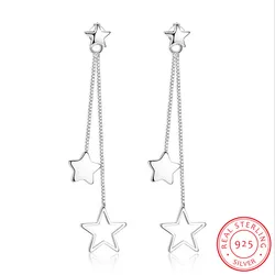 925 Sterling Silver Stud Earrings pendientes 3 Star Tassel Earrings For Women oorbellen boucle d'oreille femme S-E316