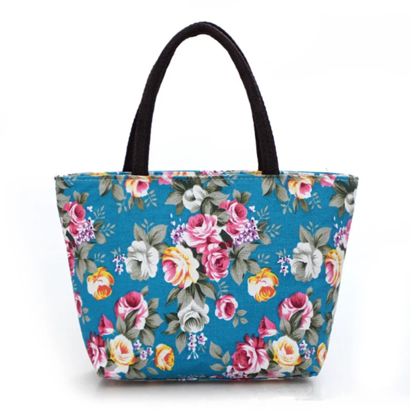 Mini bolsa de lona portátil para mulheres, impressão de flores, viagens de compras, sacola reutilizável, lancheira, dropship quente, novo, verão, 2022