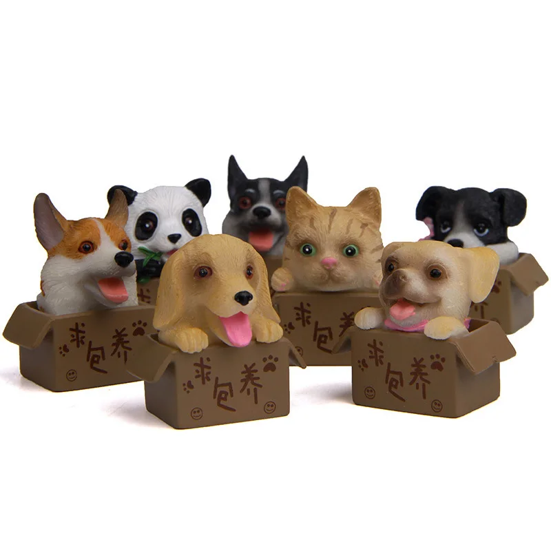 1pc Simulation Animals Cute Cats Dogs Panda Corgi Golden Retriever Puppy Models Mini Figures Decoration Dolls Gift for Kids Toys