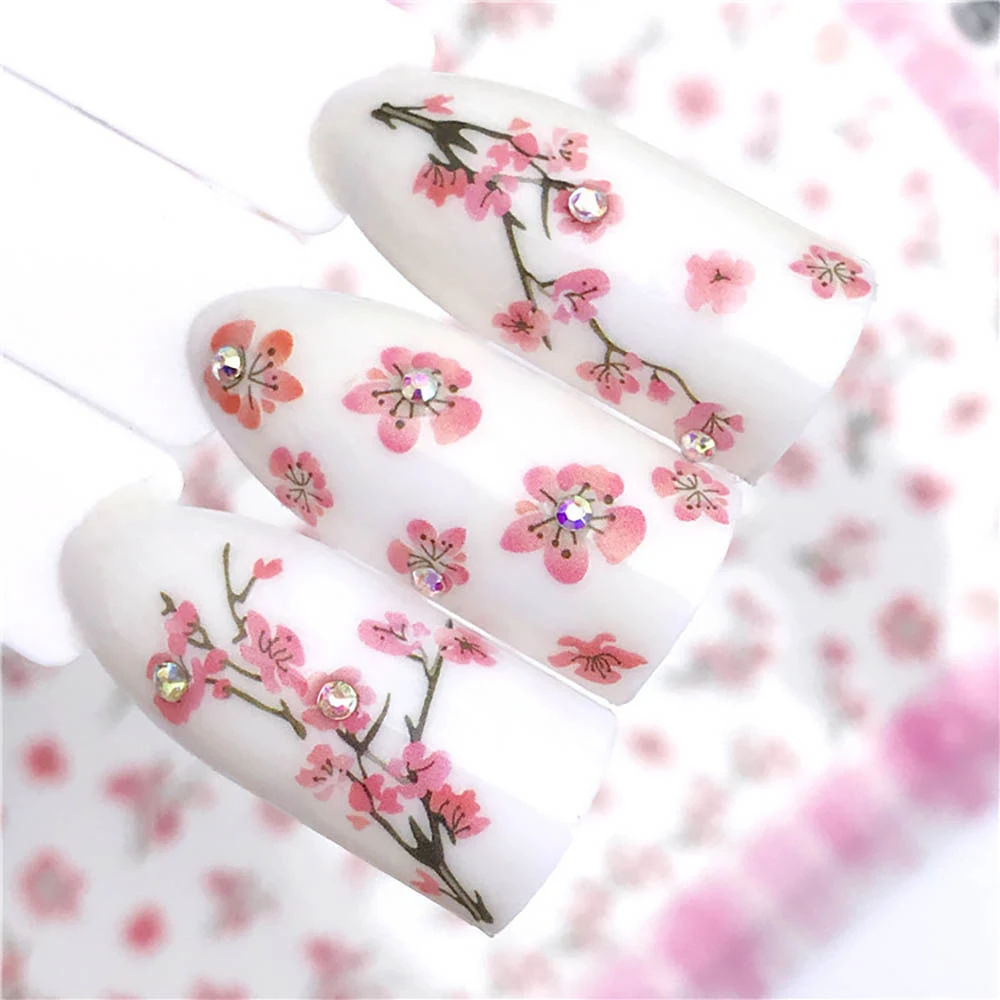 Nail Art Decoratie Bloem Deco Ongles Nail Art Blad Boom Kleine Overdracht Roze Bloemen Pegatinas Nail Art Sticker