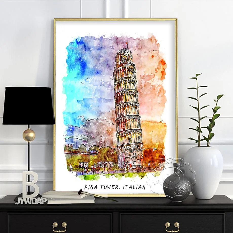 Barcelona Spain Wall Stickers, Italy France Russian Buildings Wall Stickers, Paris Travel Poster, Watercolour World City Poster,