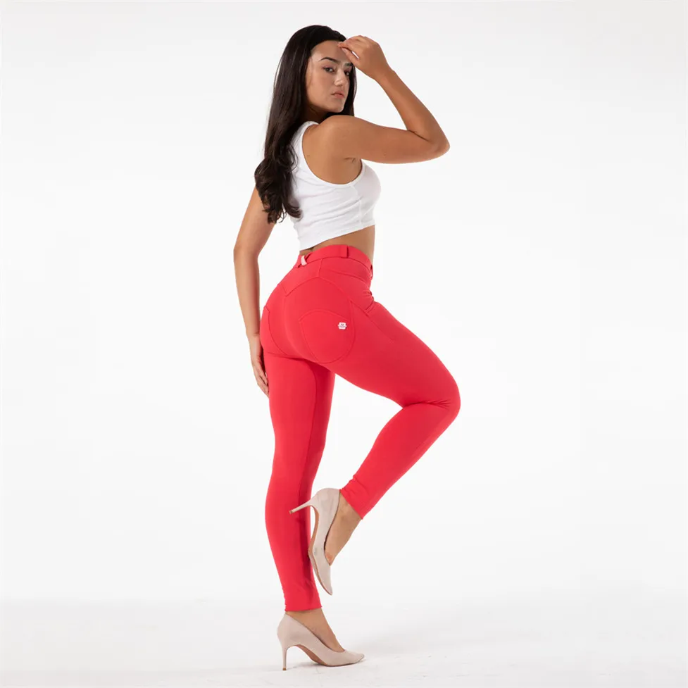 Imagem -05 - Shascullfites-melody Red Skinny Jeggings Femininos Jegging de Treino de Algodão Meia-calça Calças Lift Bum Roupas Femininas