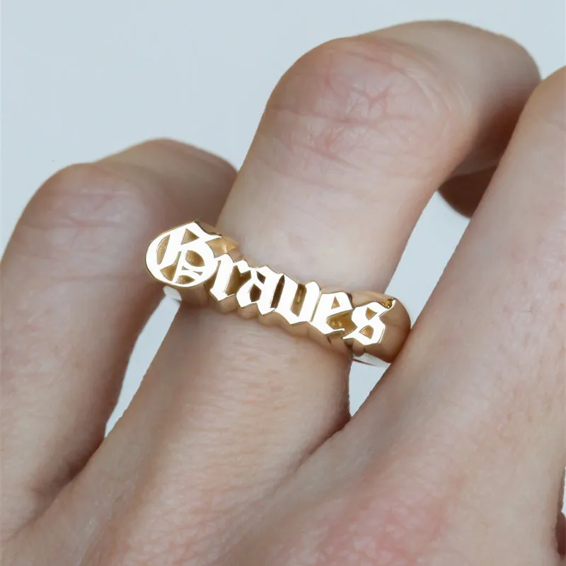 DUOYING Custom Name Ring Personlized 3D Letter Retro Minimalism Copper Alloy Old English Letter Name Ring For Women Jewelry