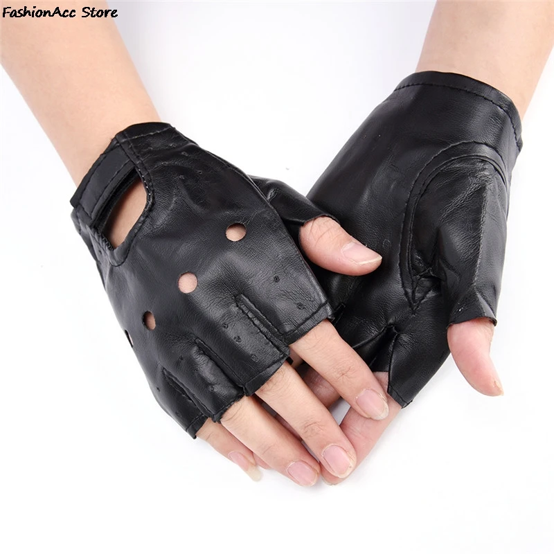 Unisex Fingerless Driving PU Leather Gloves Black Red White Motor Punk Cool Rivet Sexy Disco Dancing Rock-and-roll