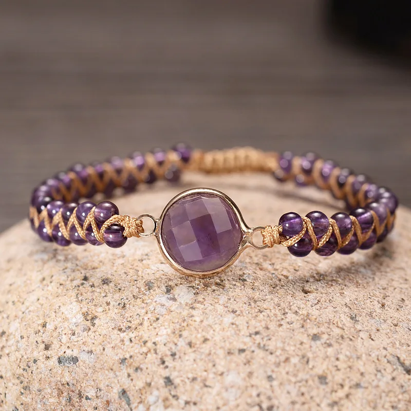 Faceted Amethyst Hand Woven Double Beaded Bracelet Fashion Accessories For Women Wedding Birthday Travel Souvenir Occasion