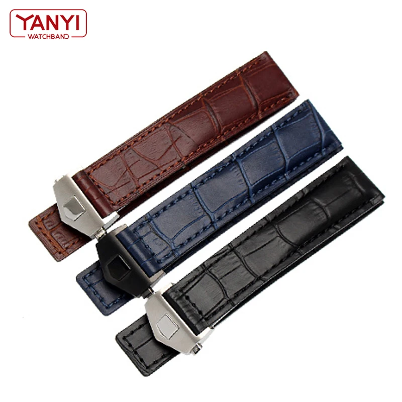 Genuine leather bracelet 19mm 20mm 22m for tag heuer watchband men wristwatches band accessories fold buckle leather watch strap