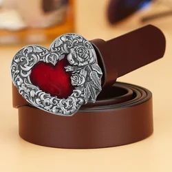 Retro Red Enamel Heart Belt Buckle Rose Flower Love Peach Man Woman Homemade Girdle Waistband Decor Punk Jeans Accessories
