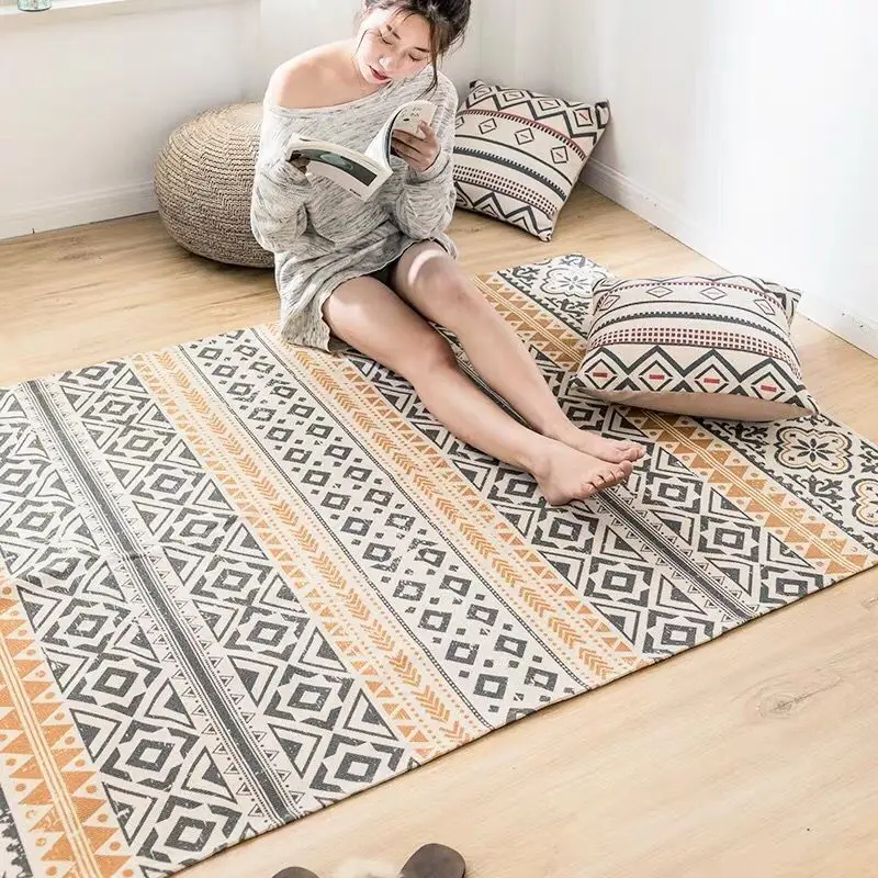 

Retro Cotton Linen Carpet Anti-slip Geometric Area Rug Yoga Mat Carpets for Living Room Bedroom Area Rugs
