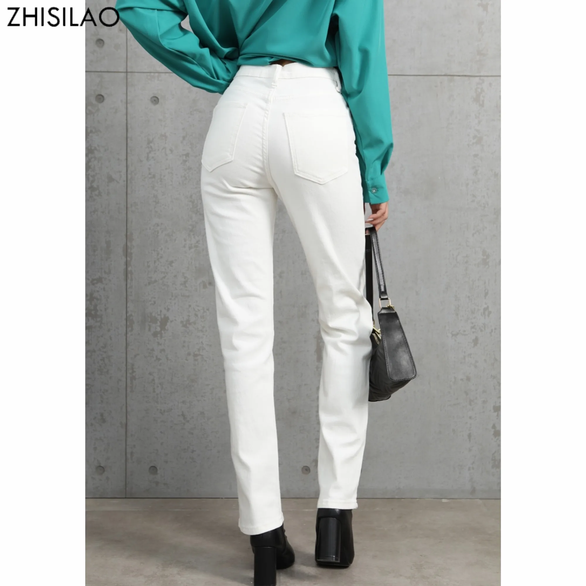 ZHISILAO White Jeans Women Vintage Stretch High Waist Straight Wide Leg Denim Pants Autumn 2021 Jeans Streetwear