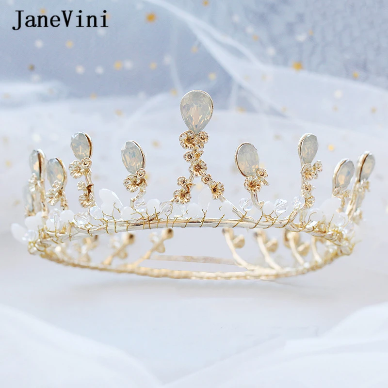 

JaneVini New Fashion Round Bridal Crown and Tiara Handmade Crystal Rhinestone Princess Pageant Wedding Jewelry Hair Accessories