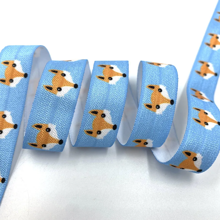 10Y 67 Animals Printed Fold Over Elastic Fox Cow Panda Bee Owl Elephant Hedgehog FOE Elastic Hair Band DIY Headwear Craft Ribbon