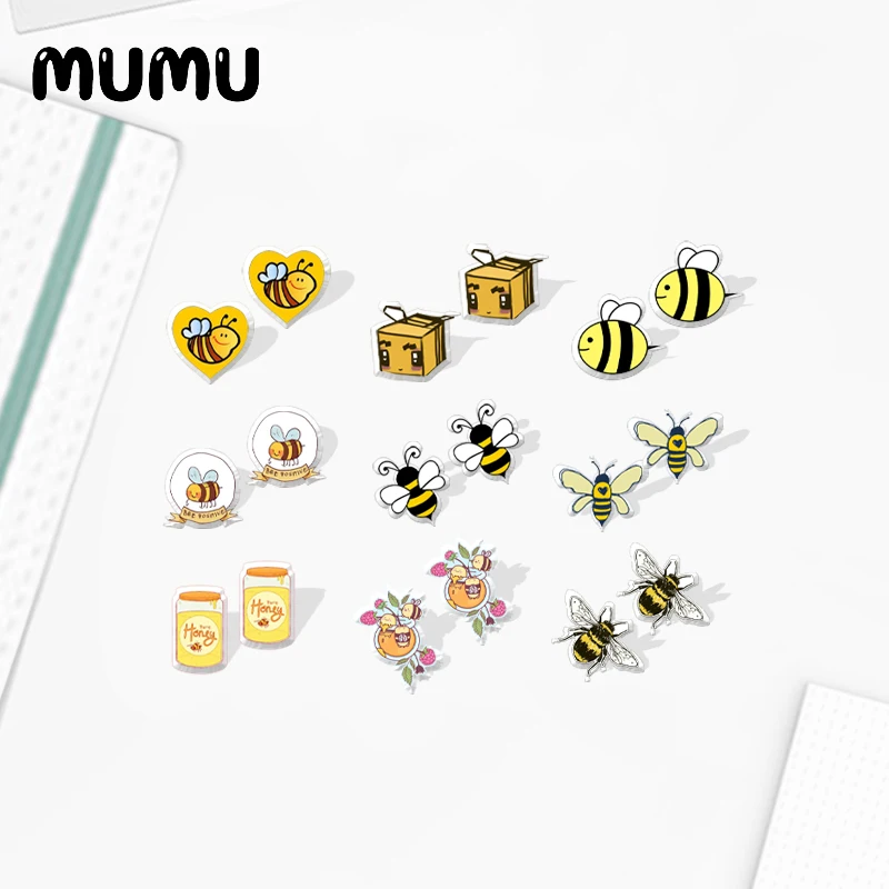 2021 New Honey Bee Stud Earring Cute Epoxy Jewelry Resin Acrylic Earrings Handmade Gifts Girl