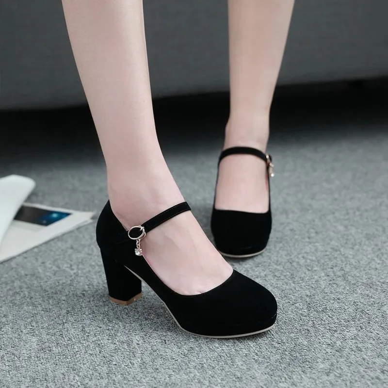 Plus Size 33-43 Fashion Women Mary Jane Ladies High Heels Party Wedding Shoes Thick Heel Pumps Lady Footwear Casual Shoes MAZIAO