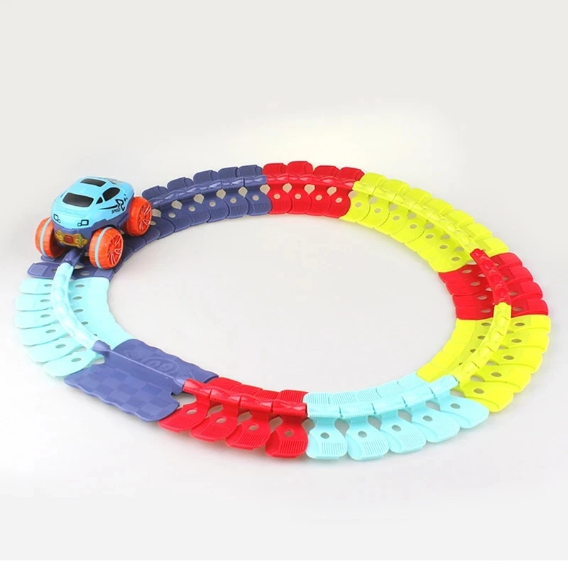 Changeable Track with LED Light-Up Race Car Flexible Assembled Track Birthday Gift for Kids Boys Girls