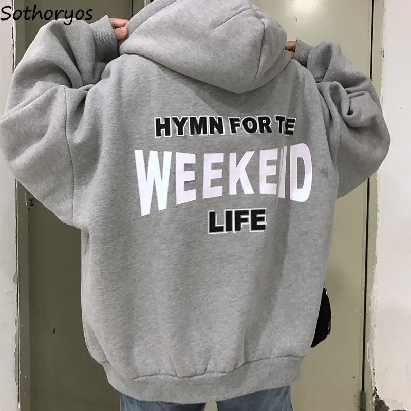 Hoodies Women Letter Printed Loose Hooded Trendy Pockets ThickeningSweatshirts Womens Korean Style Harajuku All-match Chic