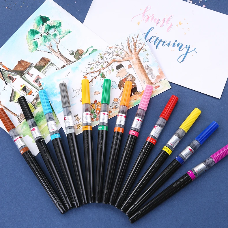 1pc Japan Pentel Color Scientific Brush 12 Colors Available For Watercolor Painting Calligraphy Practice Portable Soft Tip Pen