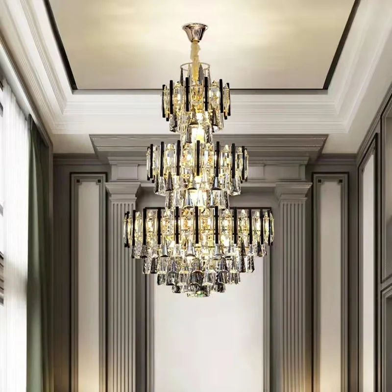 

Duplex Building Large Chandeliers Hotel Lobby Simple Postmodern Light Luxury Staircase Crystal Chandelier Villa Living Room Lamp