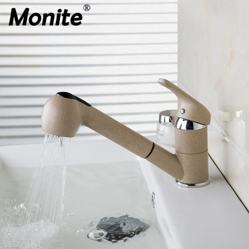 

Monite Khaki Bathroom Faucet Pull Out & Swivel Mixer Tap Bathroom Lavatory Vessel Sink Basin Hot & Cold Mixer Tap Basin Faucet