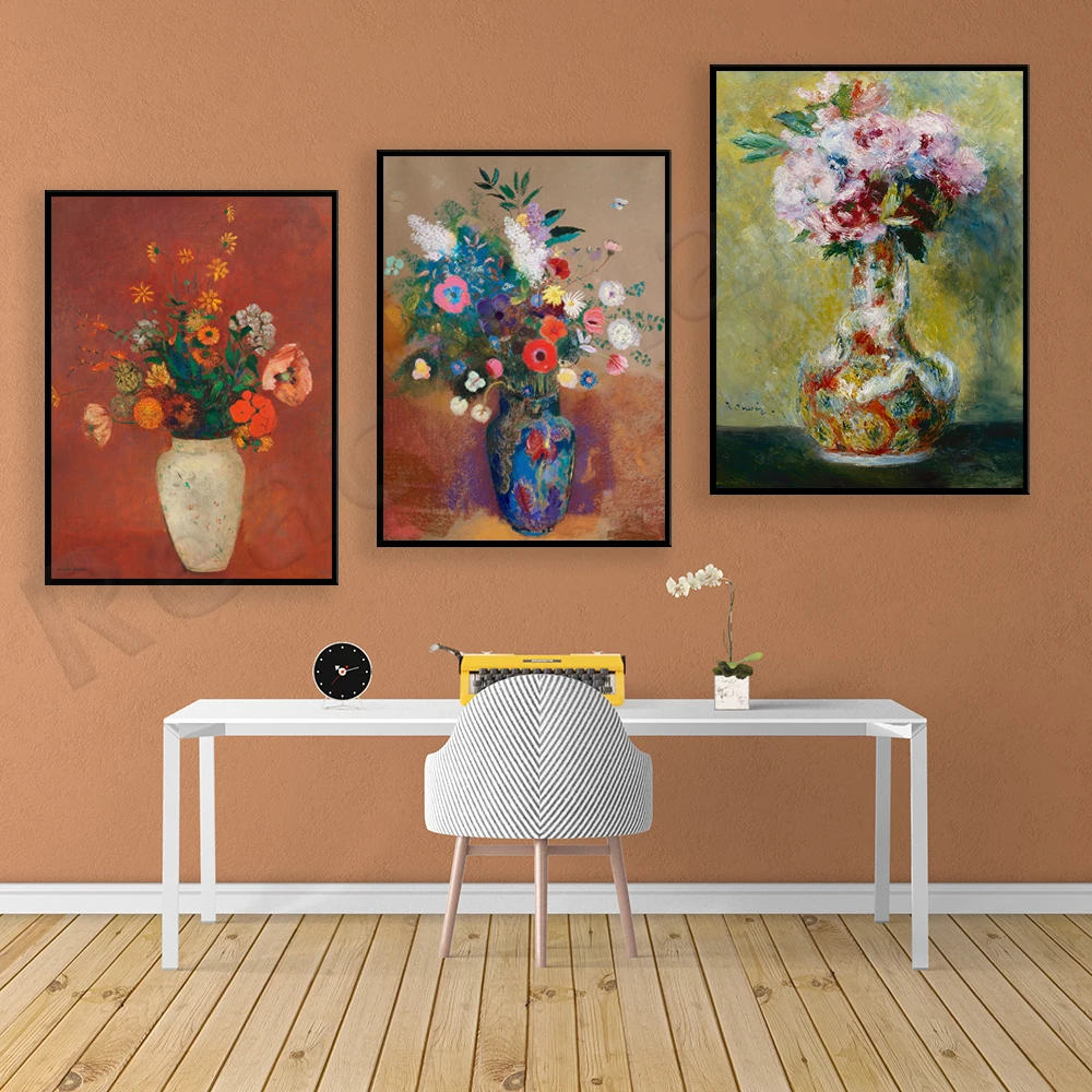 Odilon Redon prints, vintage floral wall art, Chinese vase bouquets, impressionist floral posters, wedding gifts for her