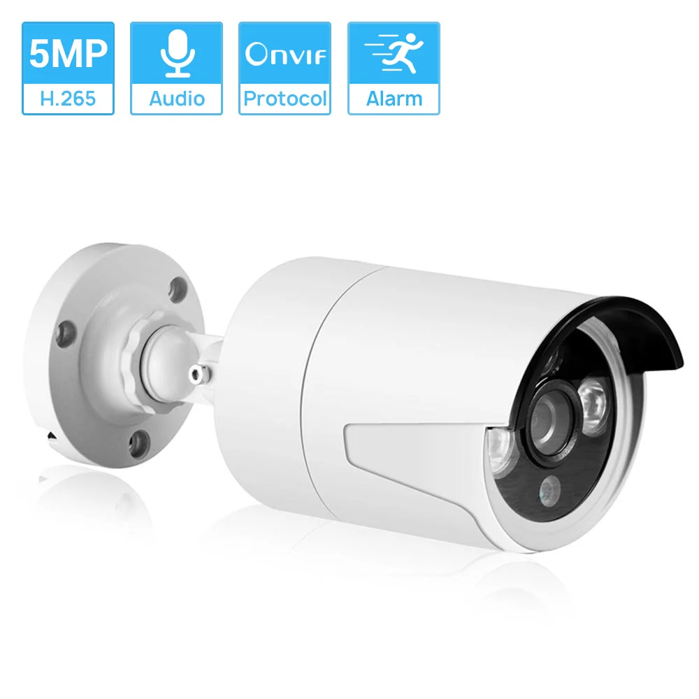 Hamrolte 5MP Bullet ONVIF IP Camera Internal Audio Remote Access XMeye Cloud H.265 Waterproof Outdoor POE Camera