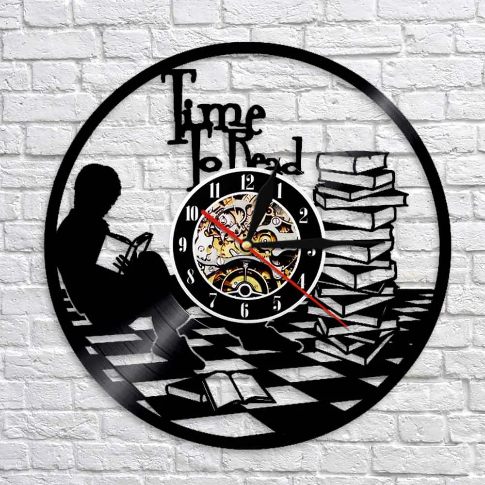 Time To Read Art Decorative Wall Clock Book Shop Study Silent Decor Make From Vinyl Record Reading Mount Hanging Art Home Detor