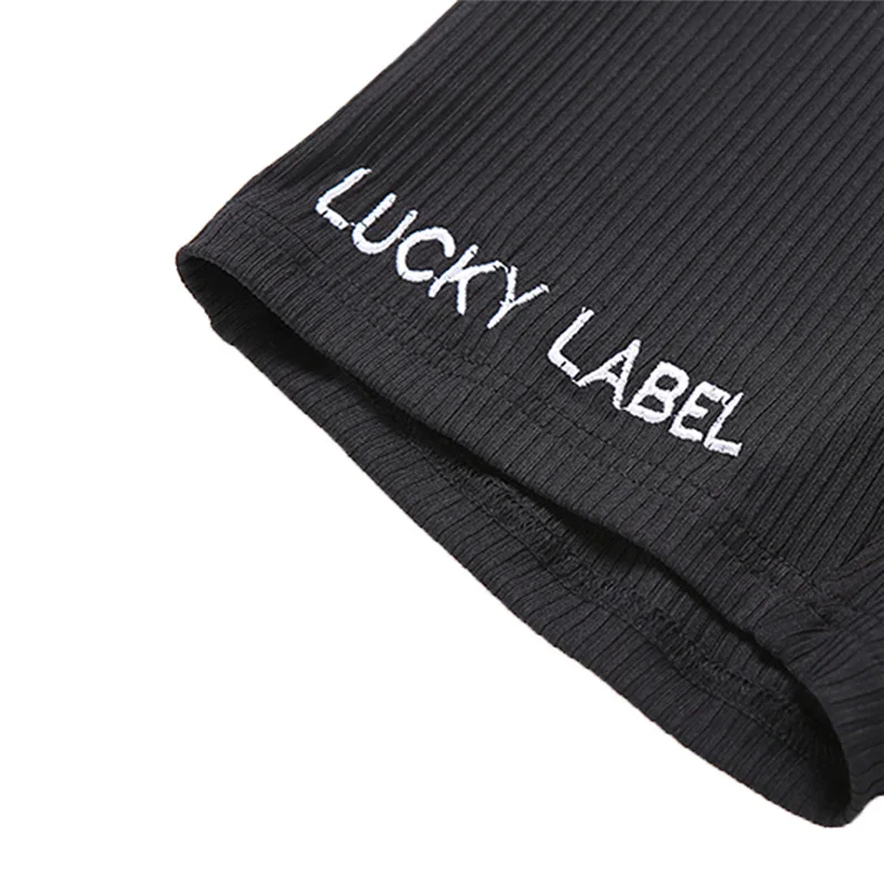 Krótki kombinezon damski z nadrukiem na literę kwadratowy dekolt Slim Fit z długim rękawem z dzianiny w stylu body Lucky Label