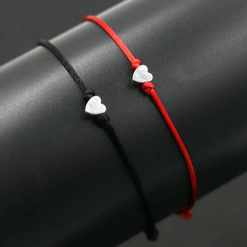 2pcs/set Handmade Copper Love Heart Shape Charm Bracelet Thin Red Rope Thread String Bracelets For Lovers Men Women Couples