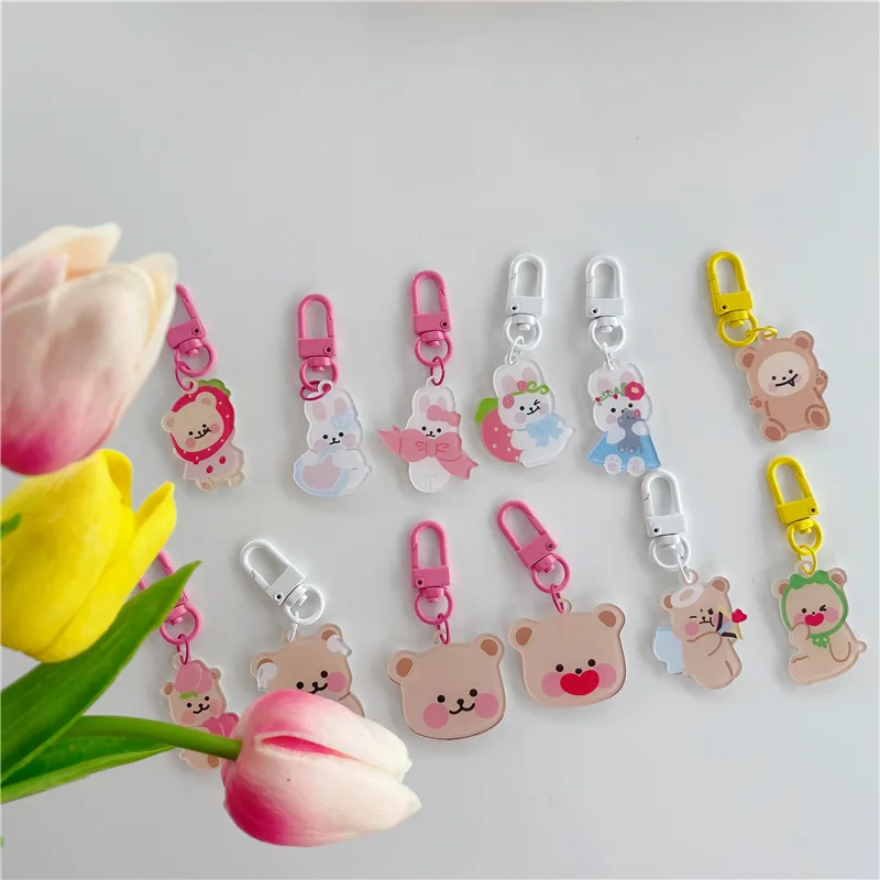 INS Rabbit Love Bear Keychains Metal Earphone Case Pendant Girls Student Backpack Trinkets Cartoon Fashion Animal Jewelry