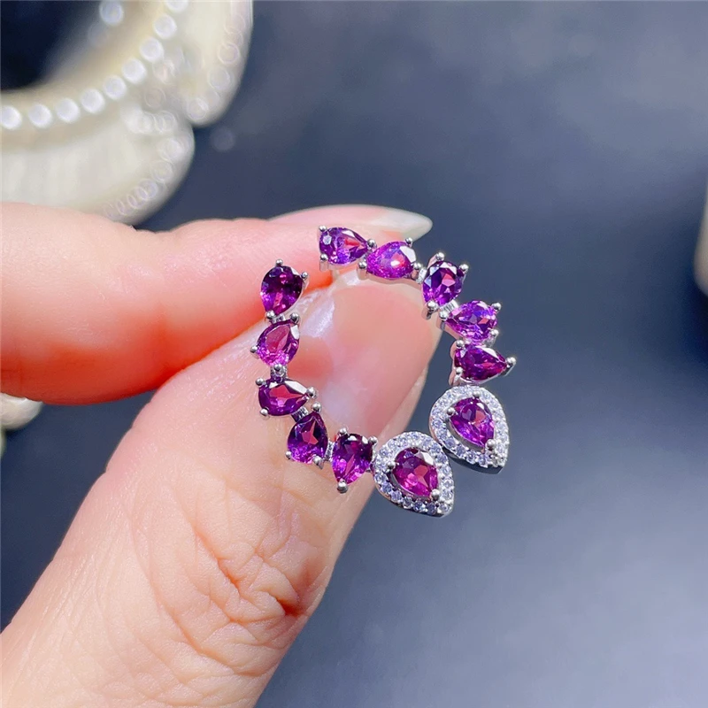 

Natural Purple Garnet Stud Earrings Angel Wing Stud Earrings S925 Sterling Silver Woman Stud Earrings Natural Fuchsia Gemstone