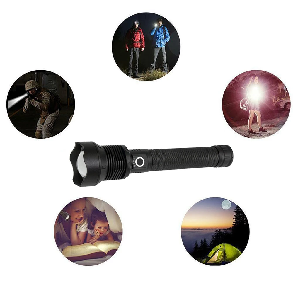 XHP70 USB Rechargeable Flashlight Super Bright Waterproof Spoltlight Flexible Extensible Telescopic Zoon Tactical LED Torch Lamp