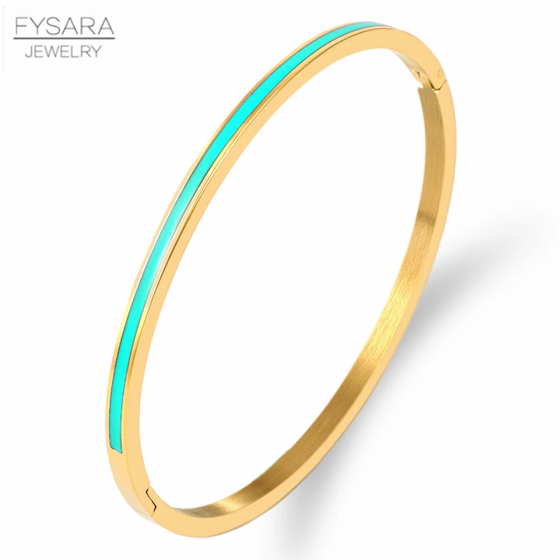 FYSARA 3mm Thin Colorful Orange Enamel Bangles Bracelets for Women Party Fashion Bangles Stainless Steel Jewelry 7 Color