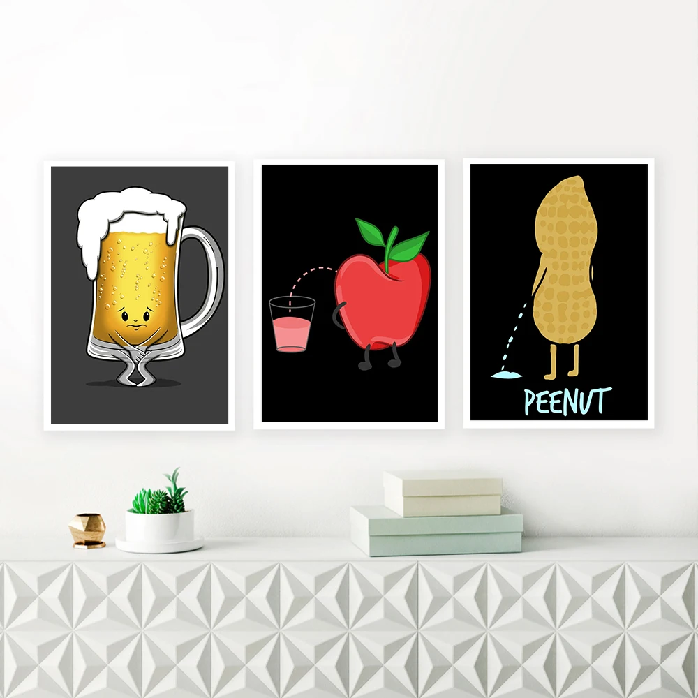 Cartoon Style Peenut Apple Peeking Poster Wall Art Canvas Prints Beer Painting Modular Pictures Living Room Modern Home Decor